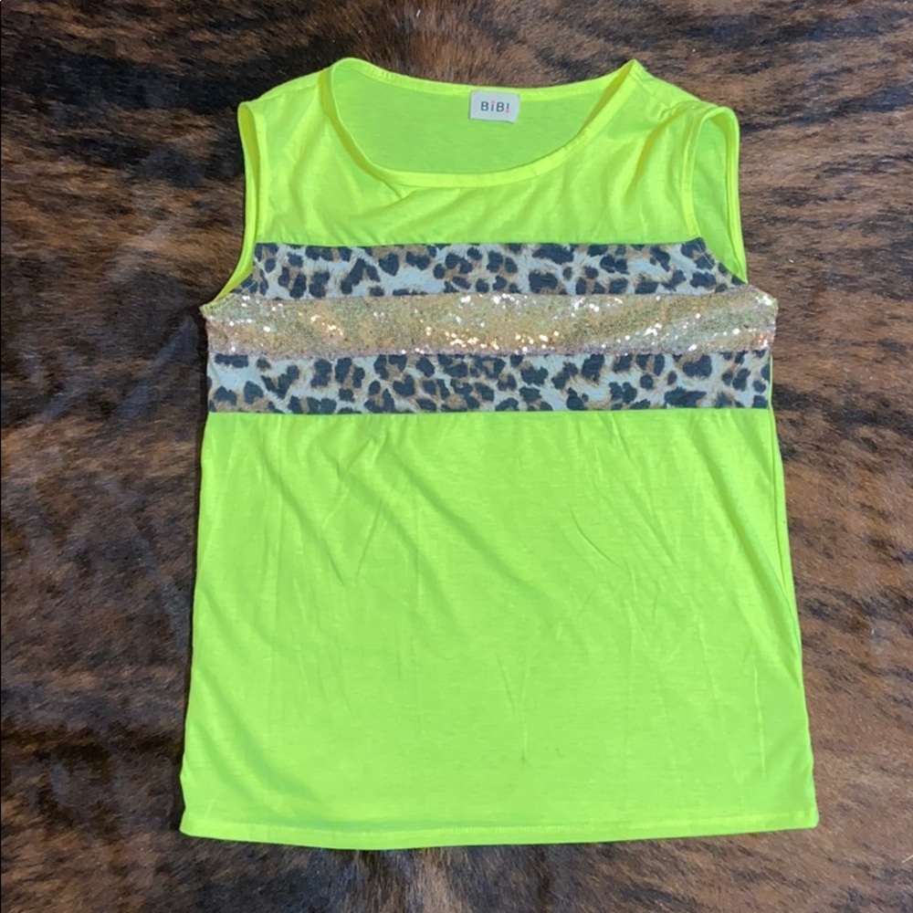 Neon green, leopard print with sequin design tank.